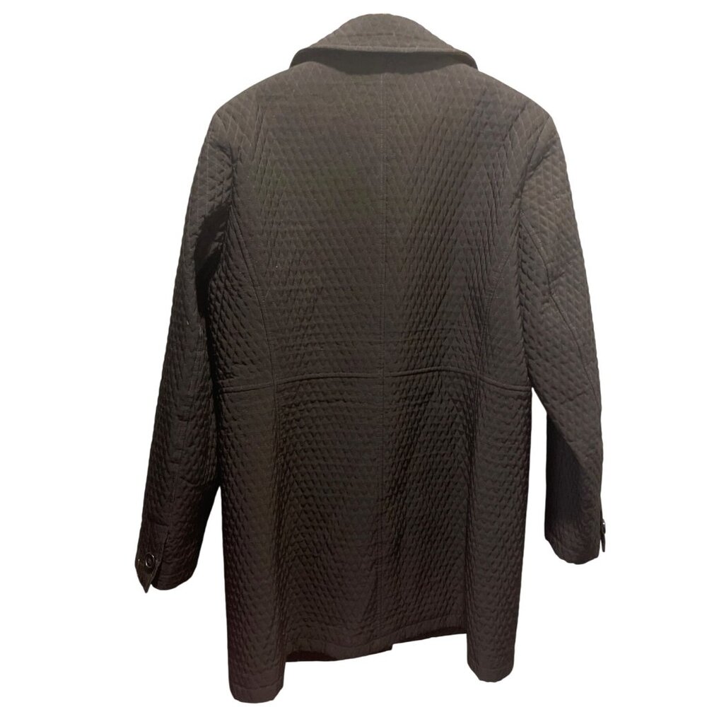 Gallery Womens Quilted Black Trench Coat Button-Front Size L - Picture 4 of 13